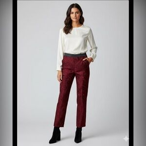 Soft Surroundings Petites Medium Red Damask Jacquard Chateau Dress Pant PM 35959
